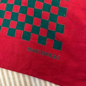 Marimekko cotton scarf, red and green checkerboard pattern